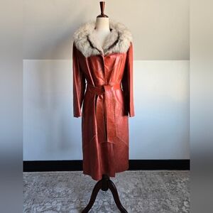 Napa Y Ante Skin Gear 1970s Patchwork Brown Leather Trench with Coyote Fur